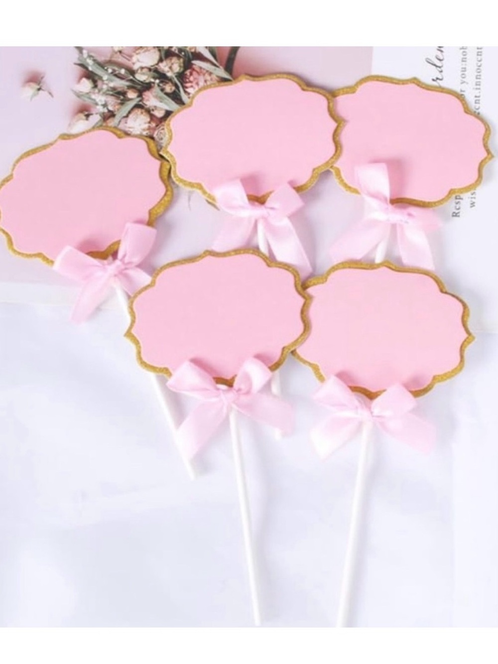 💞 New Pack of 10 Pink & Gold Glitter Buffet Food Label Cupcake Toppers